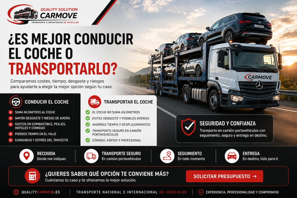 Comparativa entre conducir un coche o transportarlo en camión