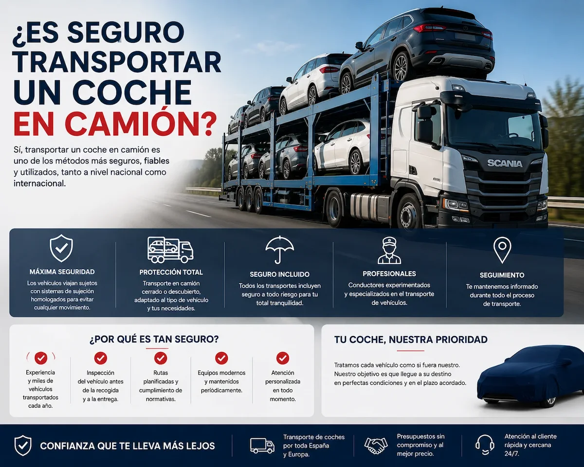 Seguridad al transportar un coche en camión portavehículos